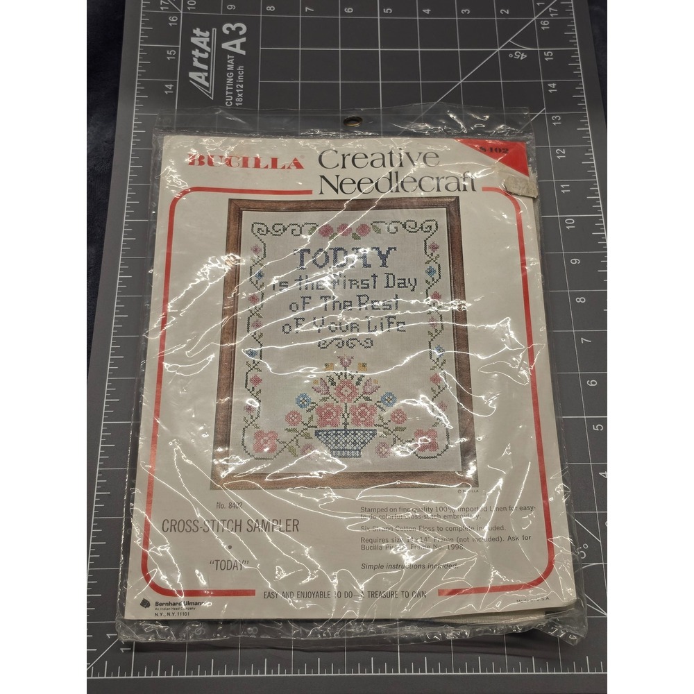 Vintage Bucilla Cross Stitch Sampler Kit Today Is The First Day 8402 Floral Kit
